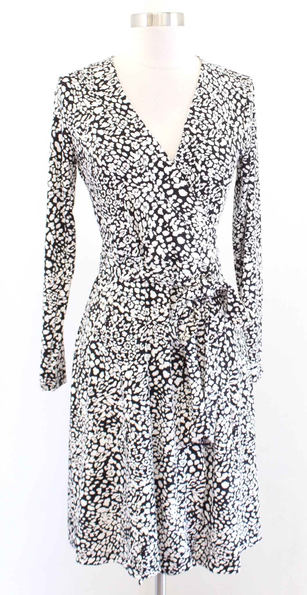 NWT Banana Republic Womens Black White Jersey Leopard Print Wrap Dress Size S