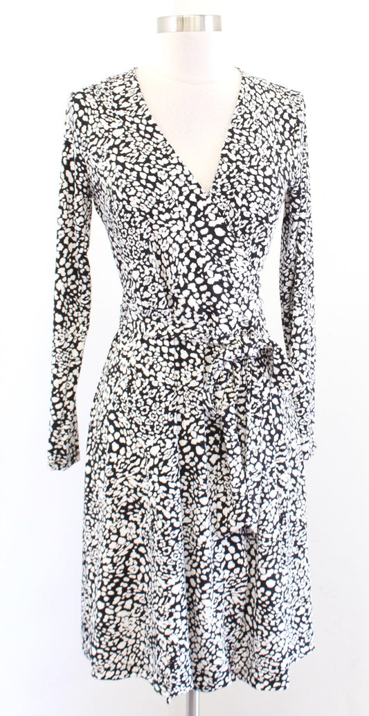 NWT Banana Republic Womens Black White Jersey Leopard Print Wrap Dress Size S