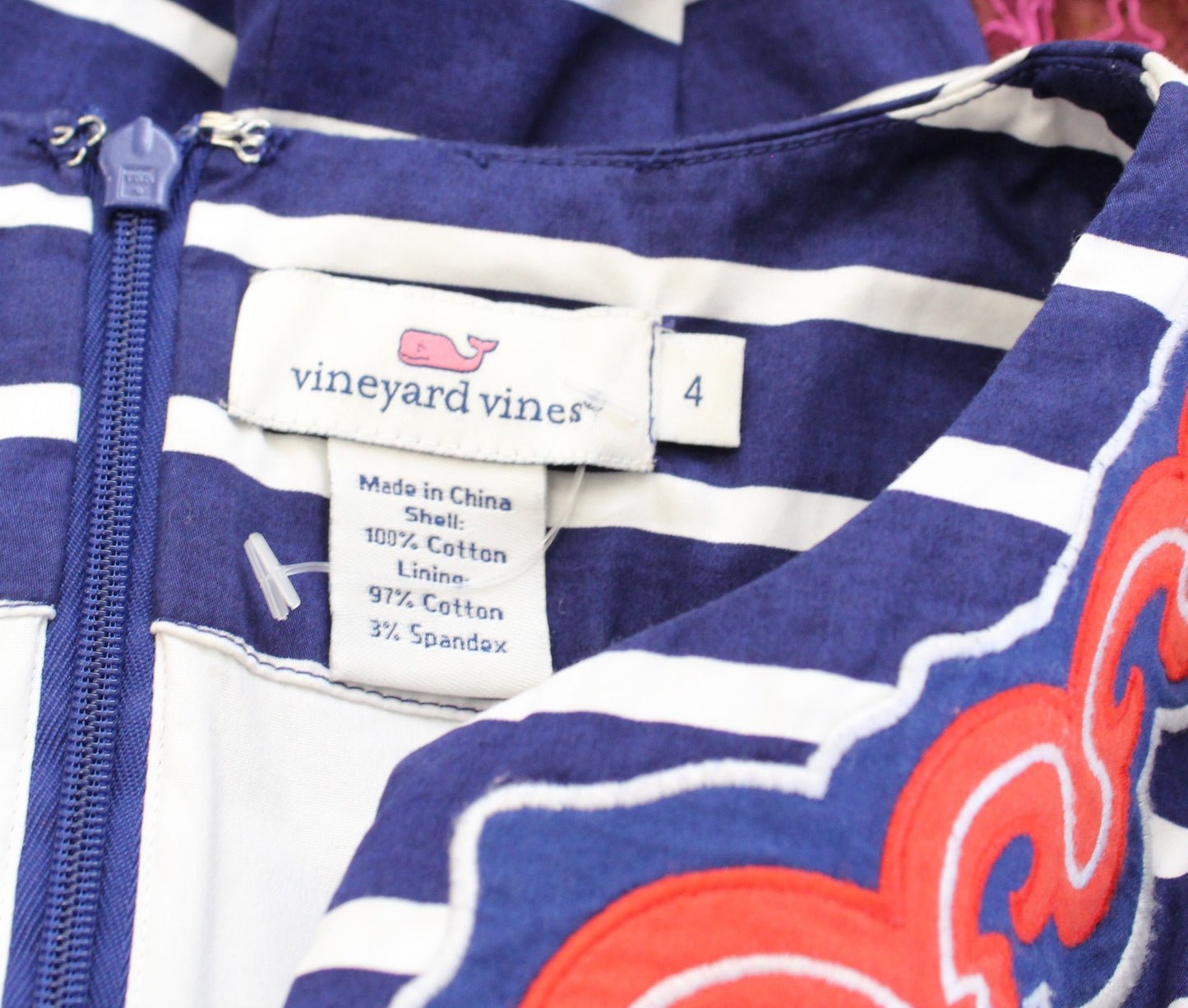 Vineyard Vines Blue White Red Striped Embroidered Split Neck Tunic Dress Size 4