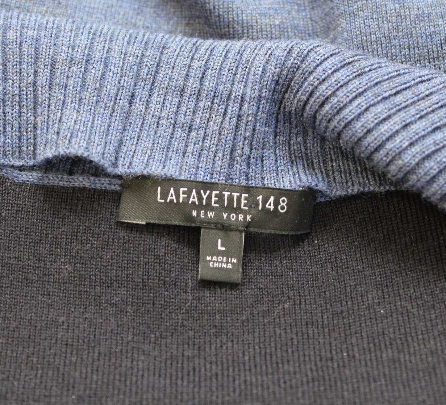 Lafayette 148 New York Blue Wool Blend Zip Front Sweater Jacket Cardigan Size L