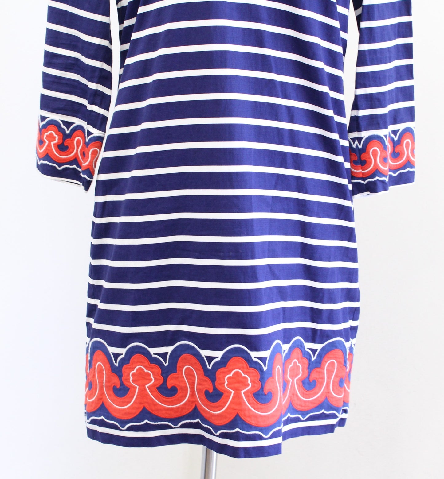 Vineyard Vines Blue White Red Striped Embroidered Split Neck Tunic Dress Size 4