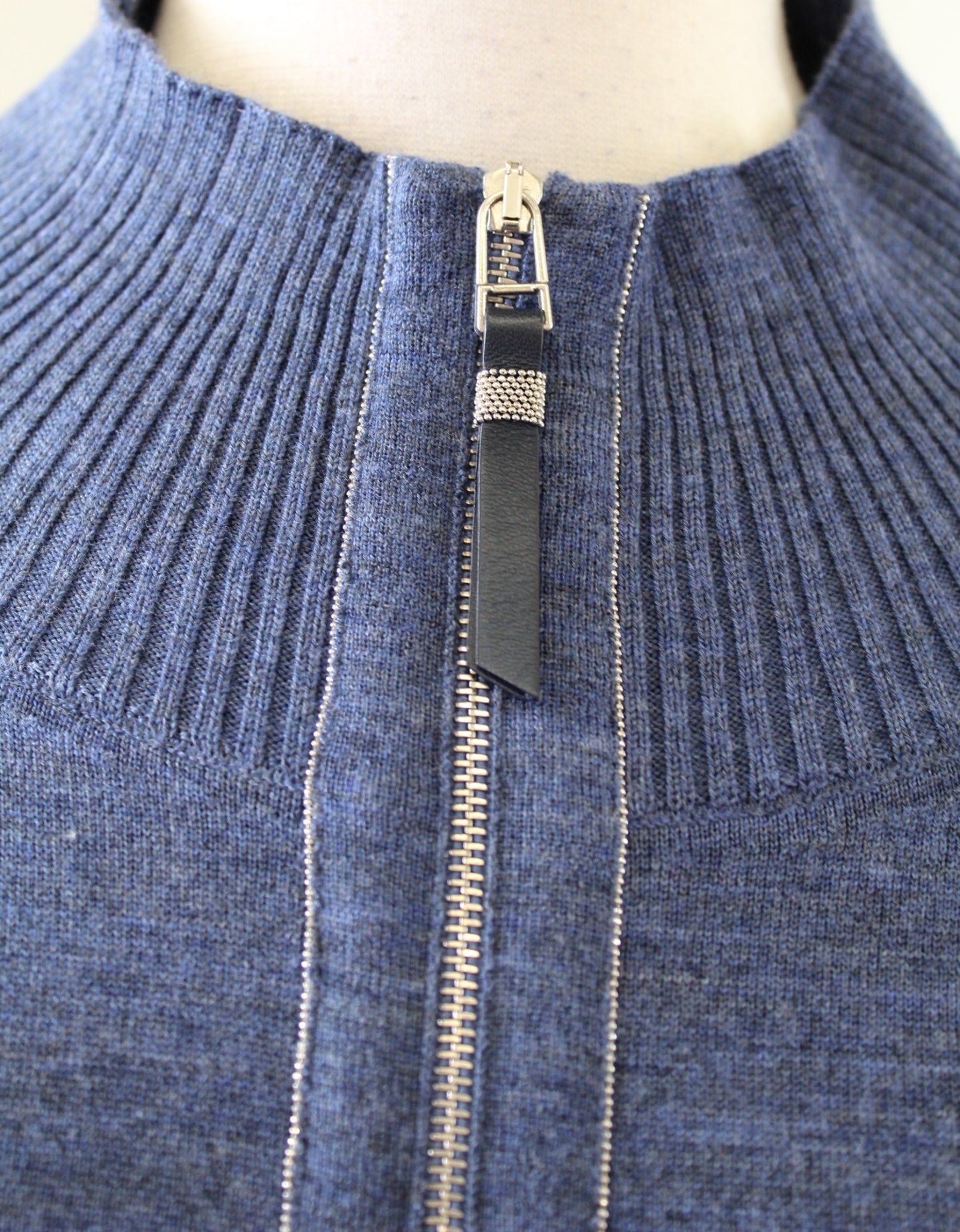 Lafayette 148 New York Blue Wool Blend Zip Front Sweater Jacket Cardigan Size L
