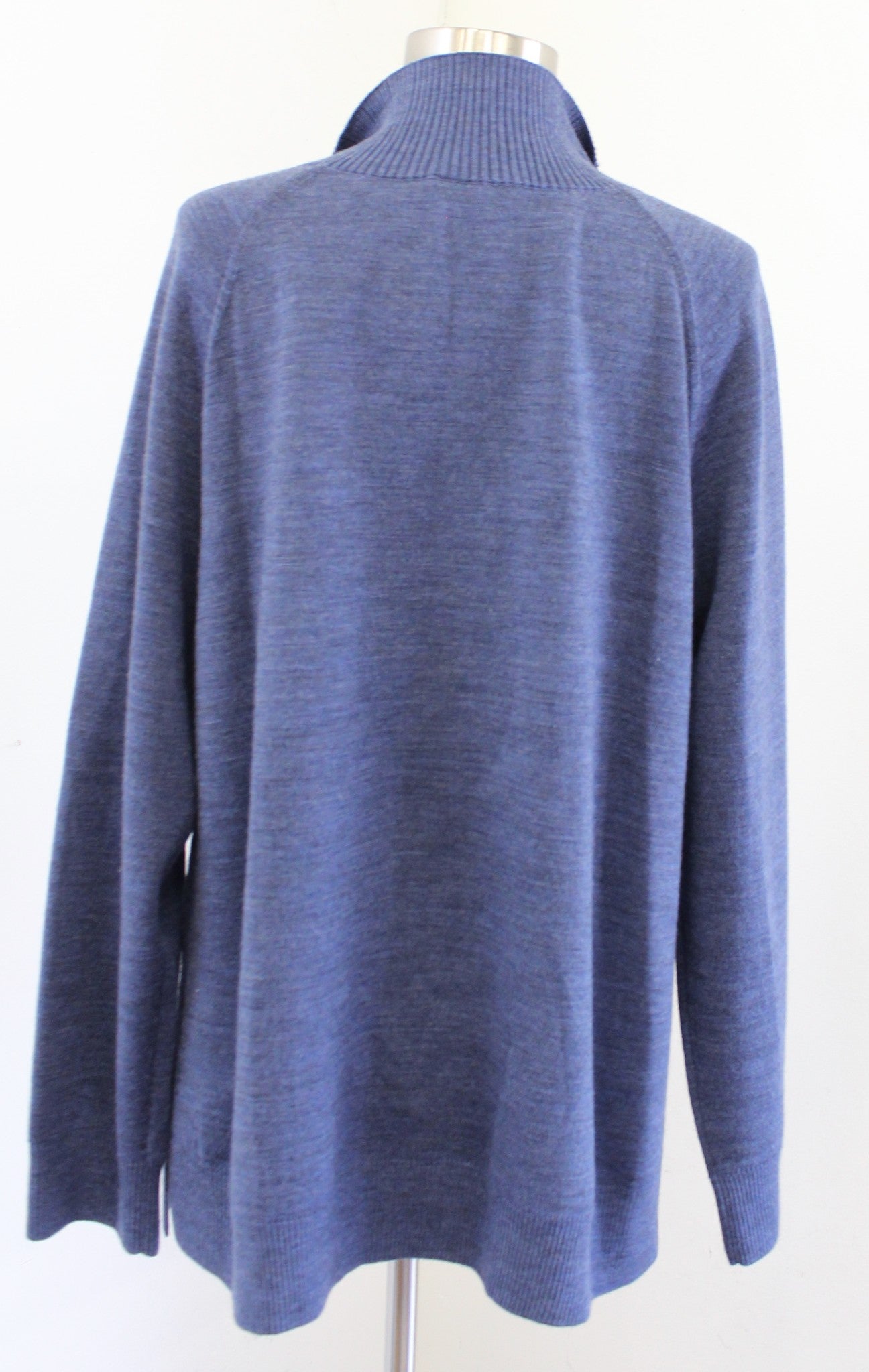 Lafayette 148 New York Blue Wool Blend Zip Front Sweater Jacket Cardigan Size L