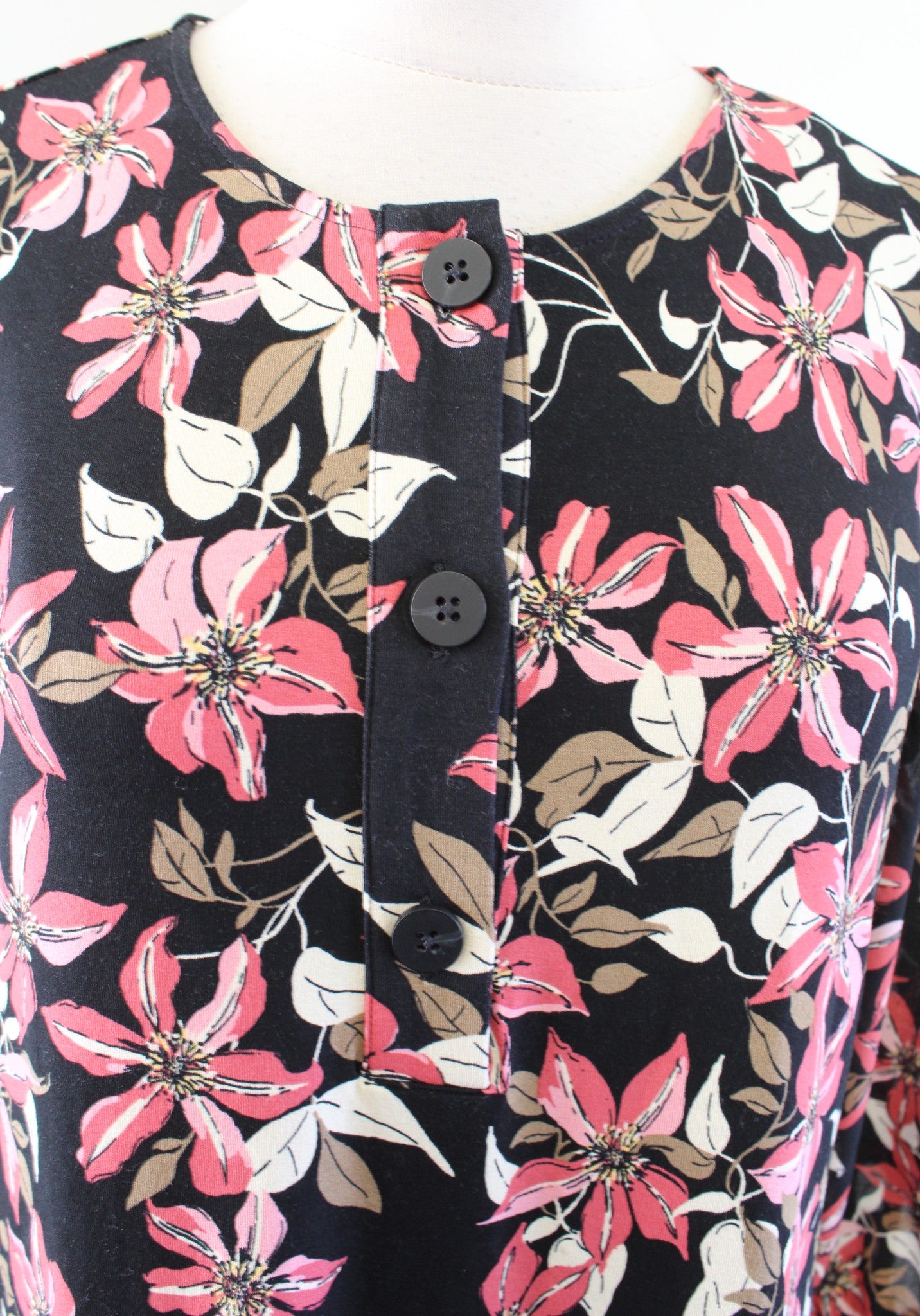 NWT J Jill Black Floral Print Knit Tunic Shift Dress Size XSP PXS Tie Sleeve