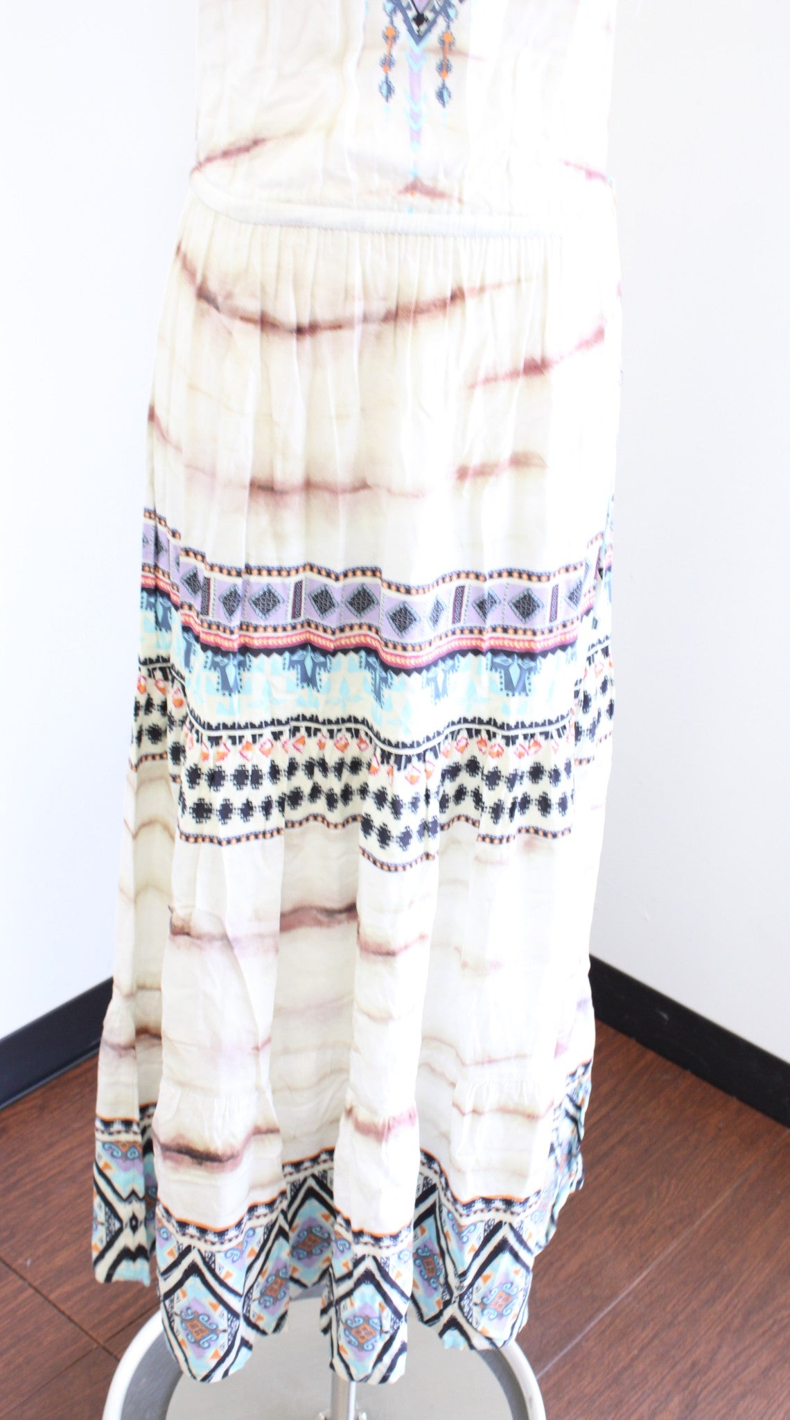 Hale Bob Elena Geometric Print Tie Dye Halter Maxi Dress Size XXS 2XS Tiered