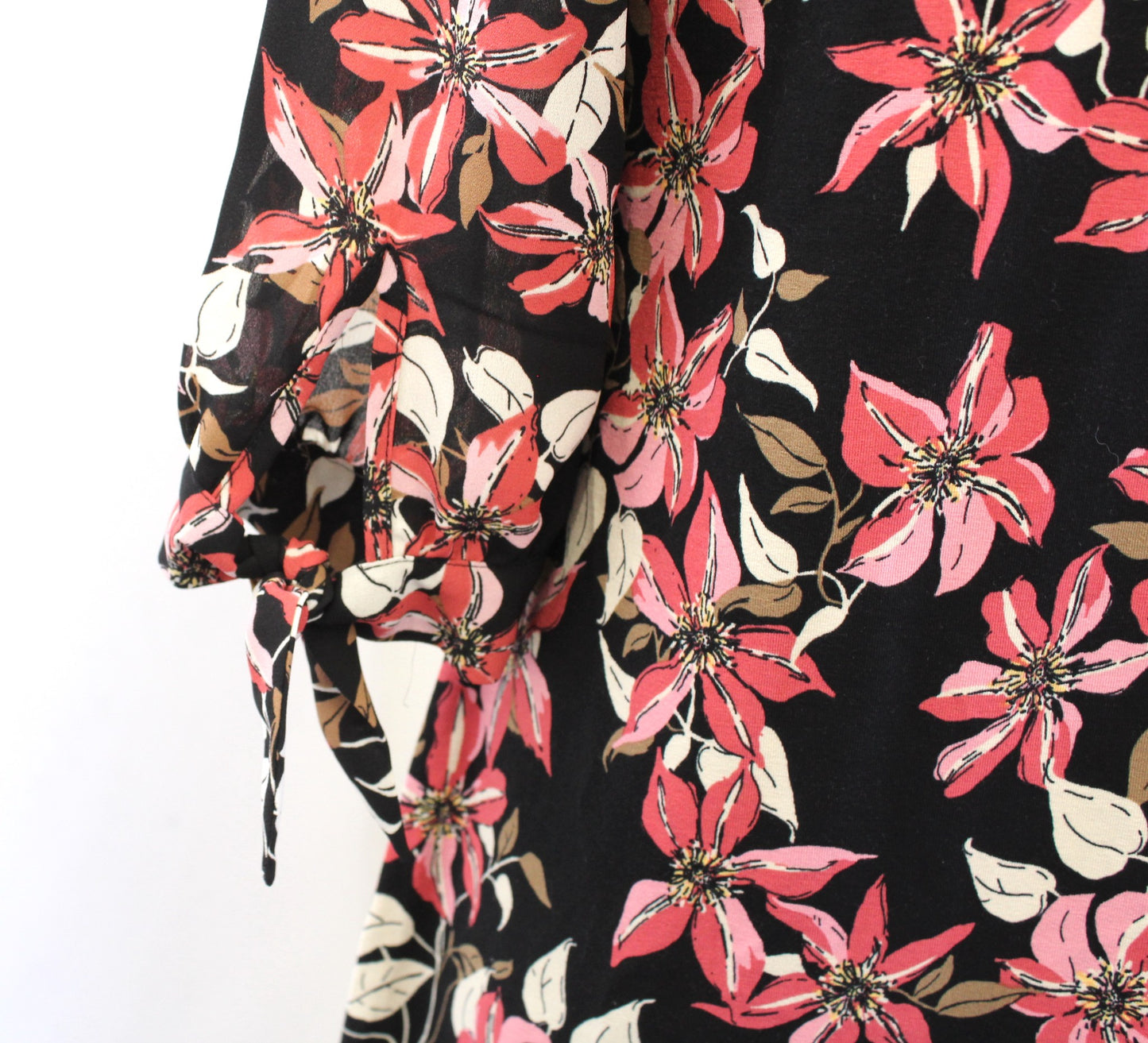 NWT J Jill Black Floral Print Knit Tunic Shift Dress Size XSP PXS Tie Sleeve