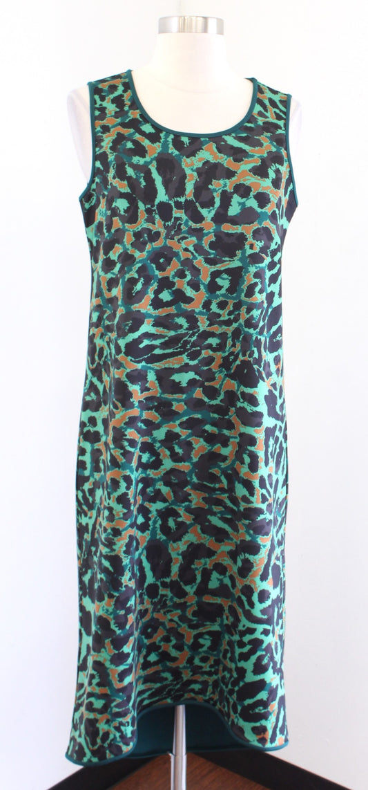 NWT Chicos Green Abstract Animal Print Hi Lo Sleeveless Midi Dress Size 0 Black