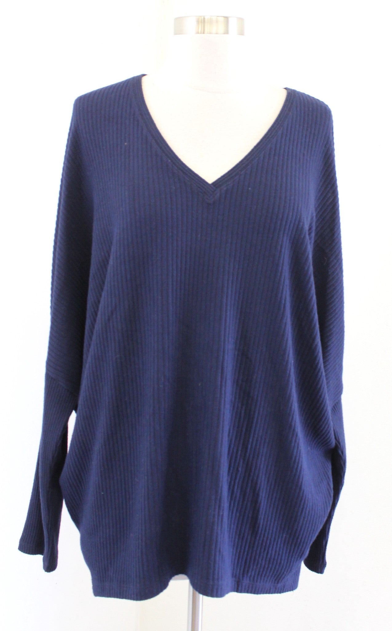 NWT White House Black Market Navy Blue Ribbed Knit Dolman Sweater Top Tunic Sz M