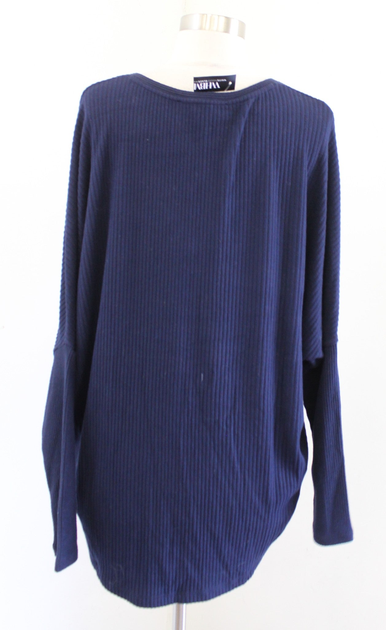 NWT White House Black Market Navy Blue Ribbed Knit Dolman Sweater Top Tunic Sz M