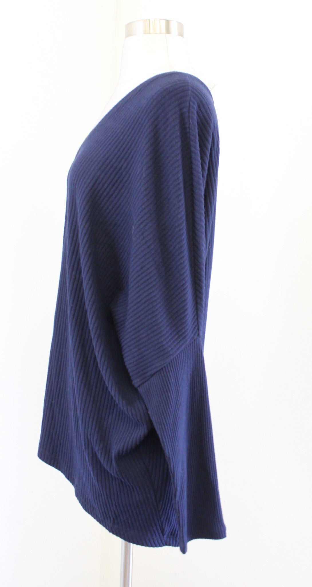 NWT White House Black Market Navy Blue Ribbed Knit Dolman Sweater Top Tunic Sz M