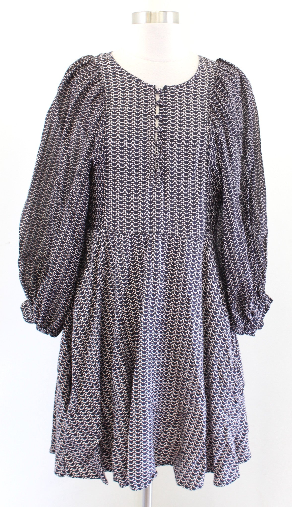 Maeve Anthropologie Nilaya Navy Printed Balloon Sleeve A Line Dress Size S Linen