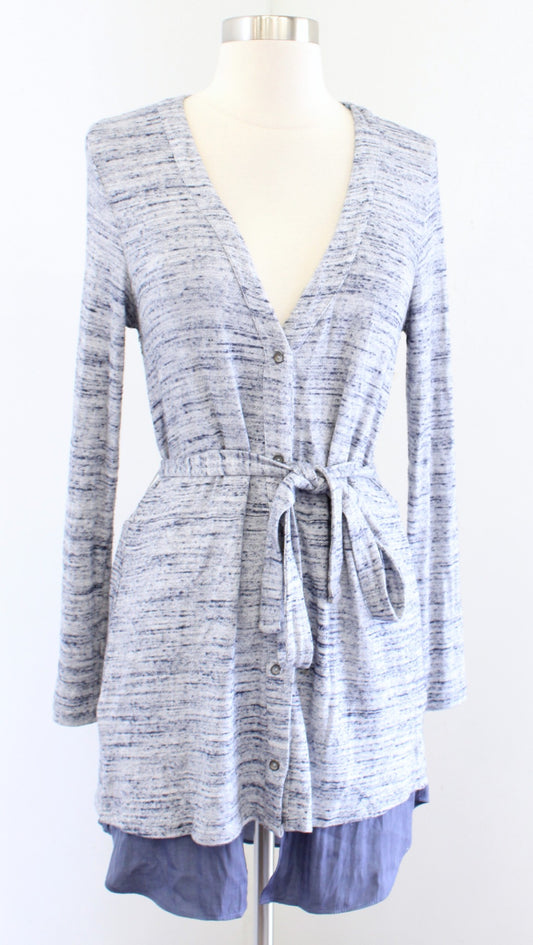 Dolan Anthropologie Nomi Blue Marled Knit Tie Waist Cardigan Sweater Size XS