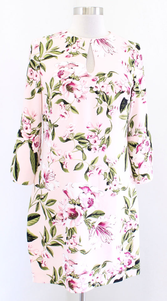 NWT White House Black Market Pink Floral Keyhole Bell Sleeve Shift Dress Size 0