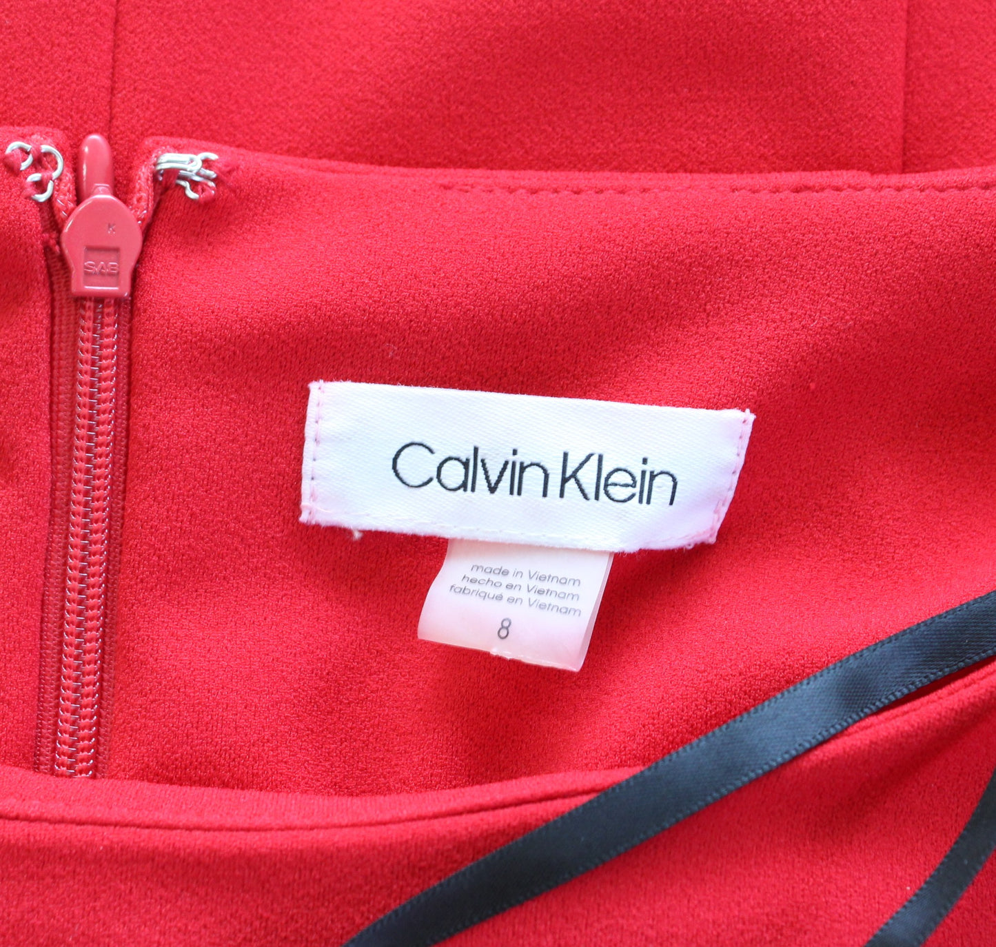 Calvin Klein Solid Red Pearl Cutout Detail Bell Sleeve Sheath Dress Sz 8 Career