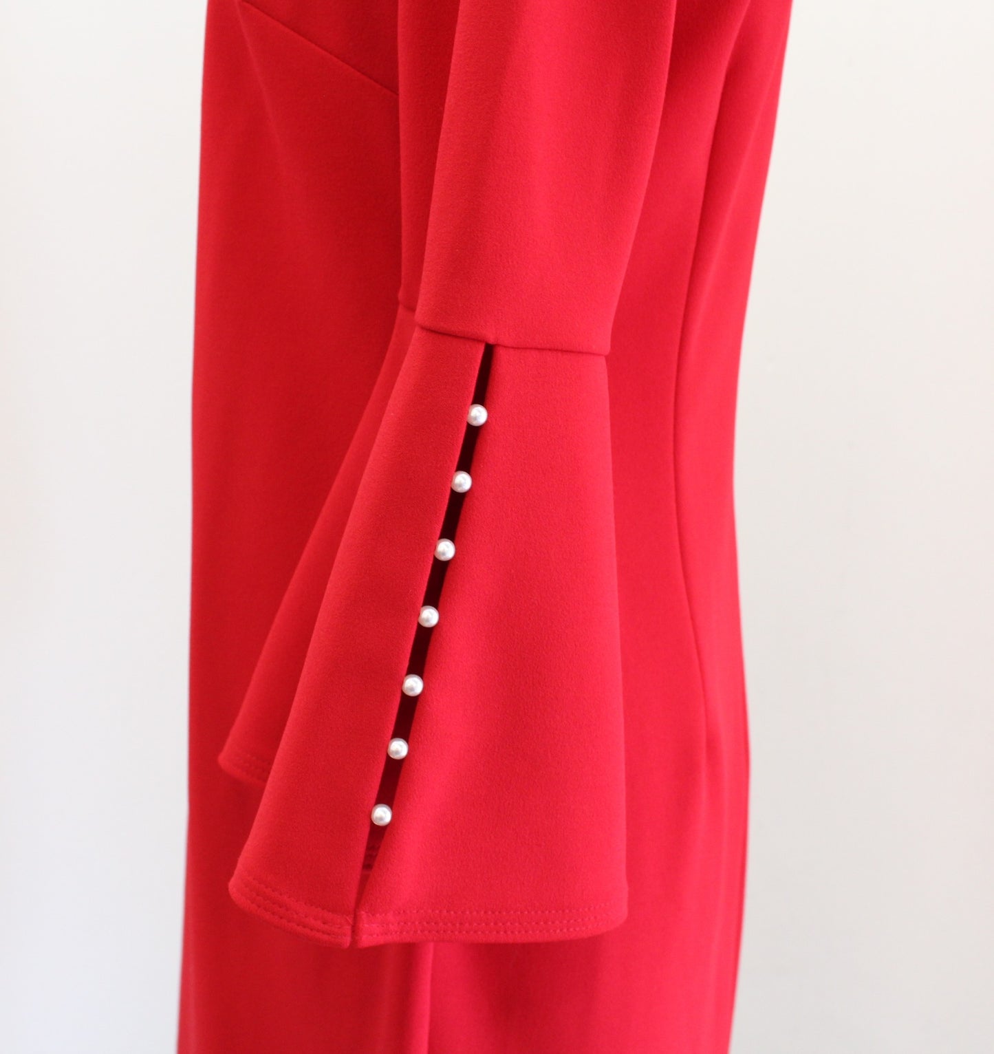 Calvin Klein Solid Red Pearl Cutout Detail Bell Sleeve Sheath Dress Sz 8 Career