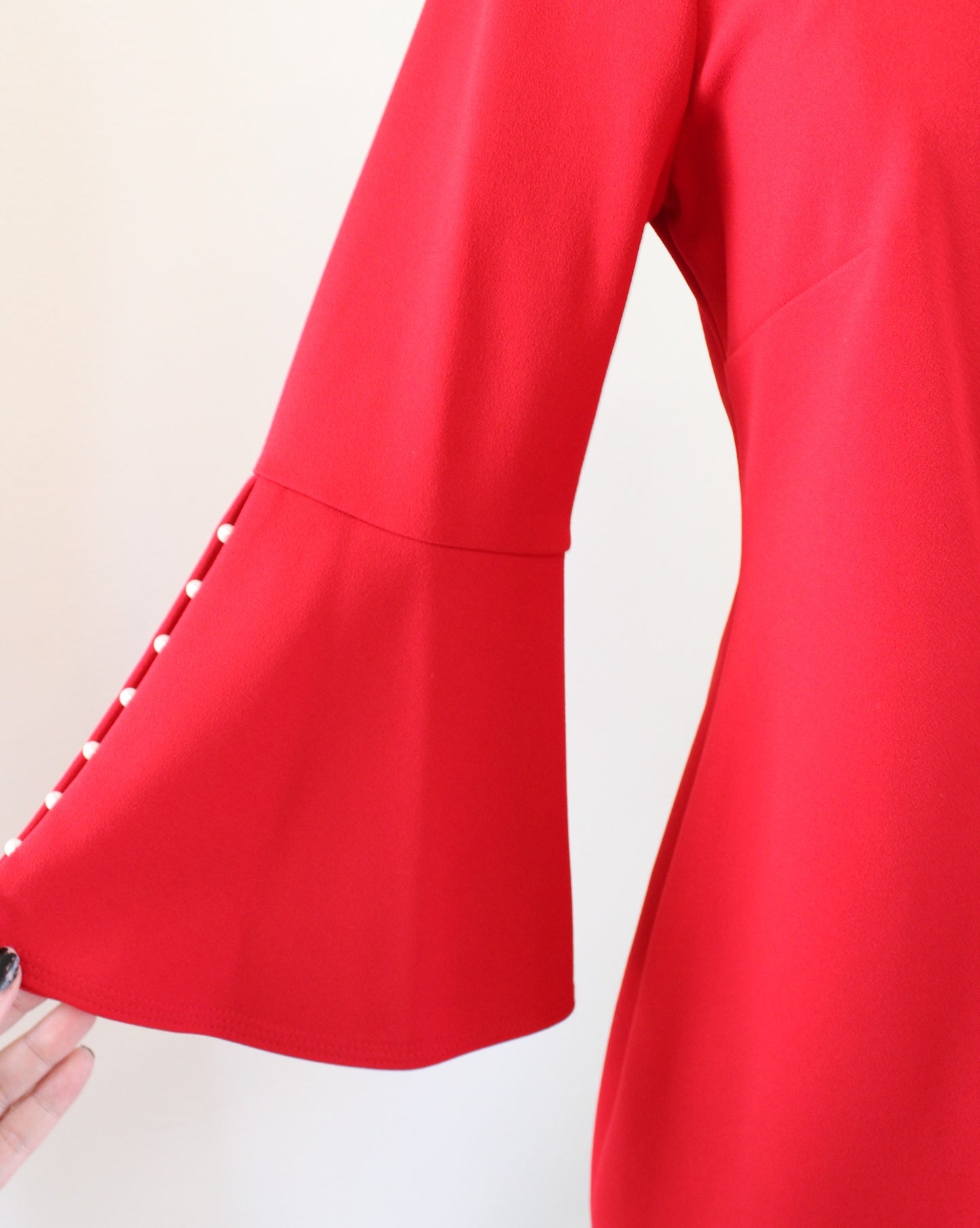 Calvin Klein Solid Red Pearl Cutout Detail Bell Sleeve Sheath Dress Sz 8 Career