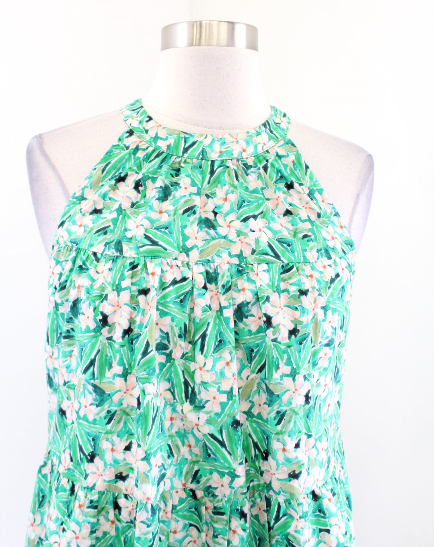 NWT Jade Melody Tam Green Floral Print Tiered Halter Dress Size XS Linen Casual