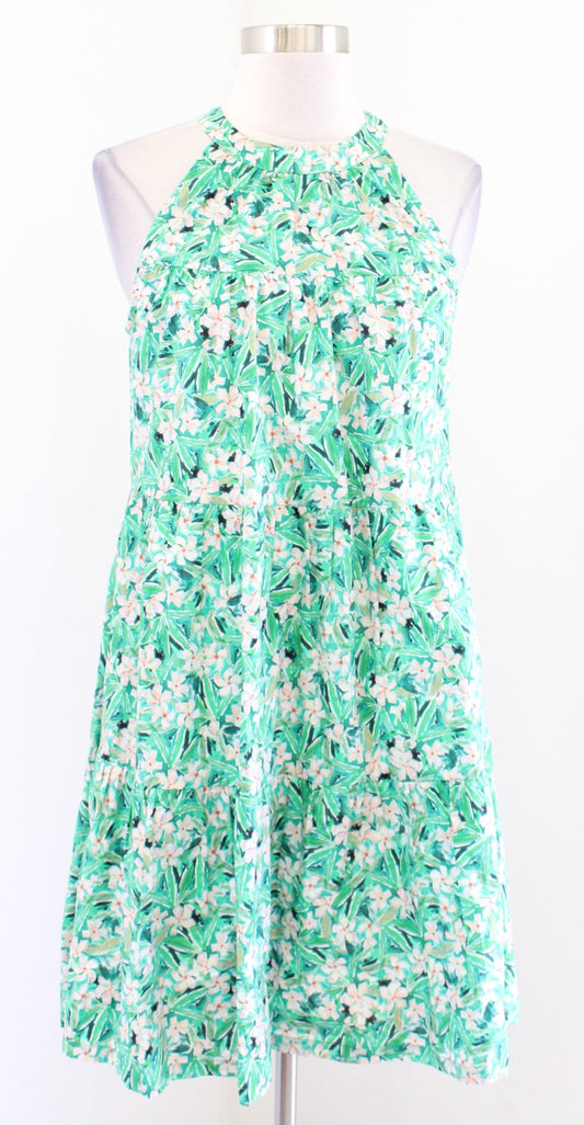 NWT Jade Melody Tam Green Floral Print Tiered Halter Dress Size XS Linen Casual