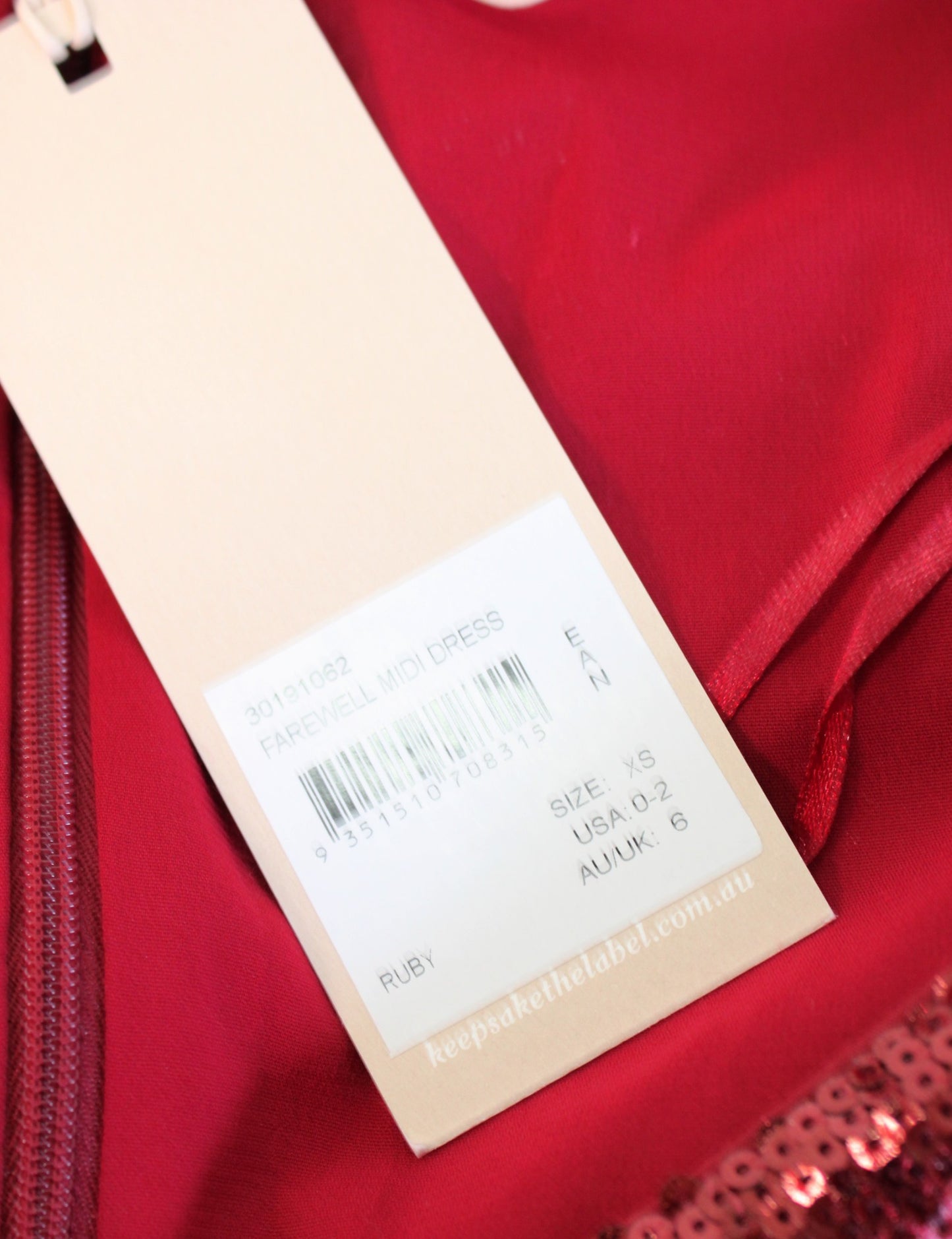 NWT Keepsake Farewell Ruby Red Sequin Midi Dress Size XS US 0 - 2 Puff Sleeve