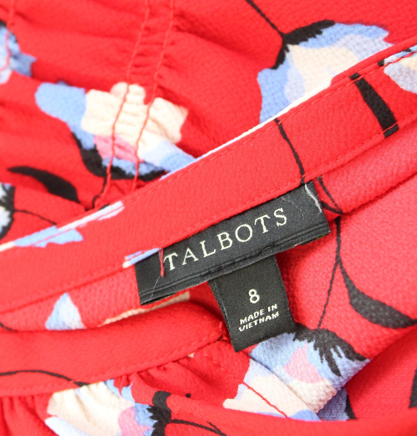 Talbots Womens Red Floral Print Flounce Hem Casual Dress Size 8 Black Blue