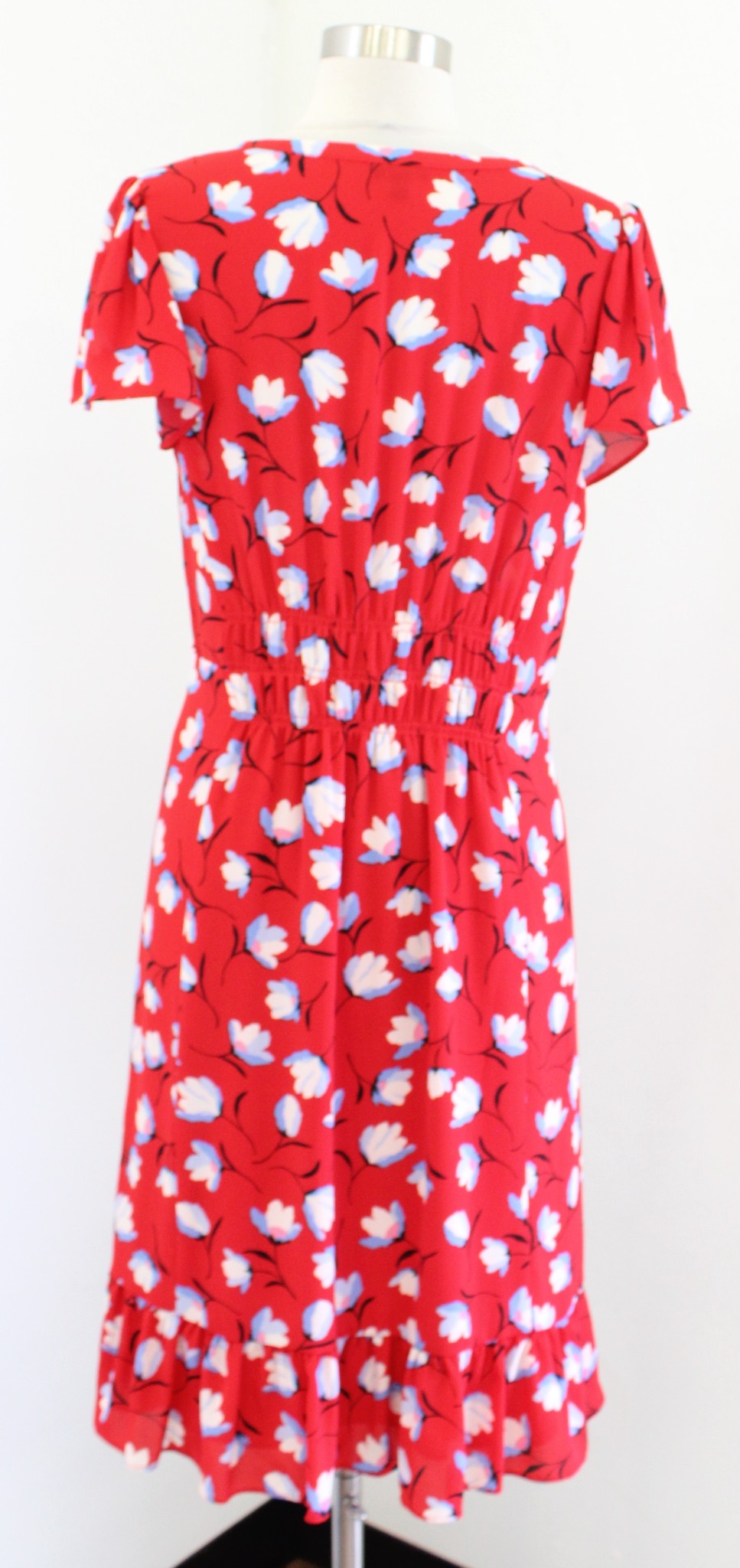 Talbots Womens Red Floral Print Flounce Hem Casual Dress Size 8 Black Blue
