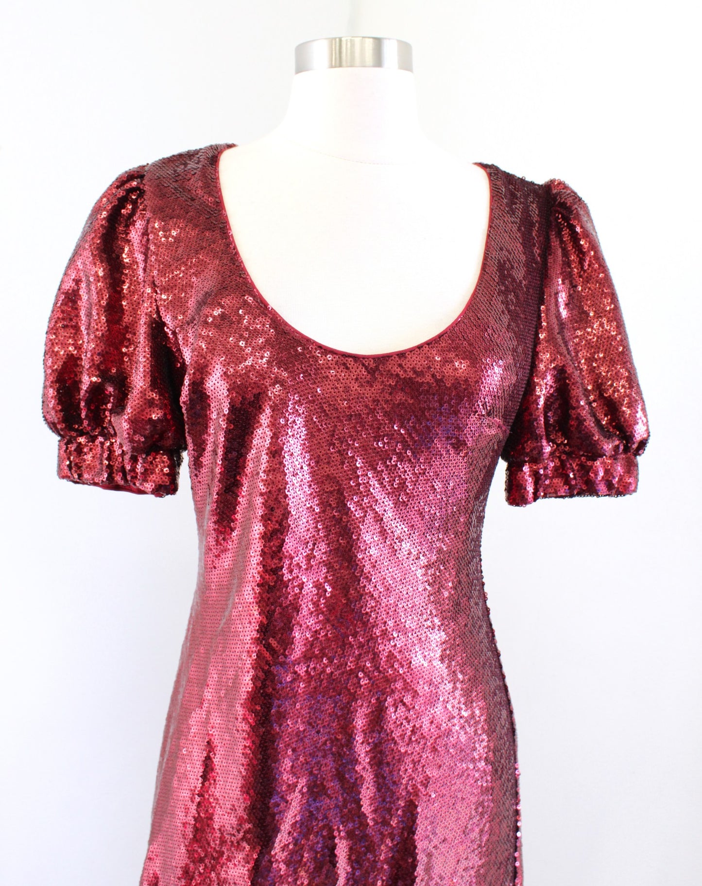 NWT Keepsake Farewell Ruby Red Sequin Midi Dress Size XS US 0 - 2 Puff Sleeve