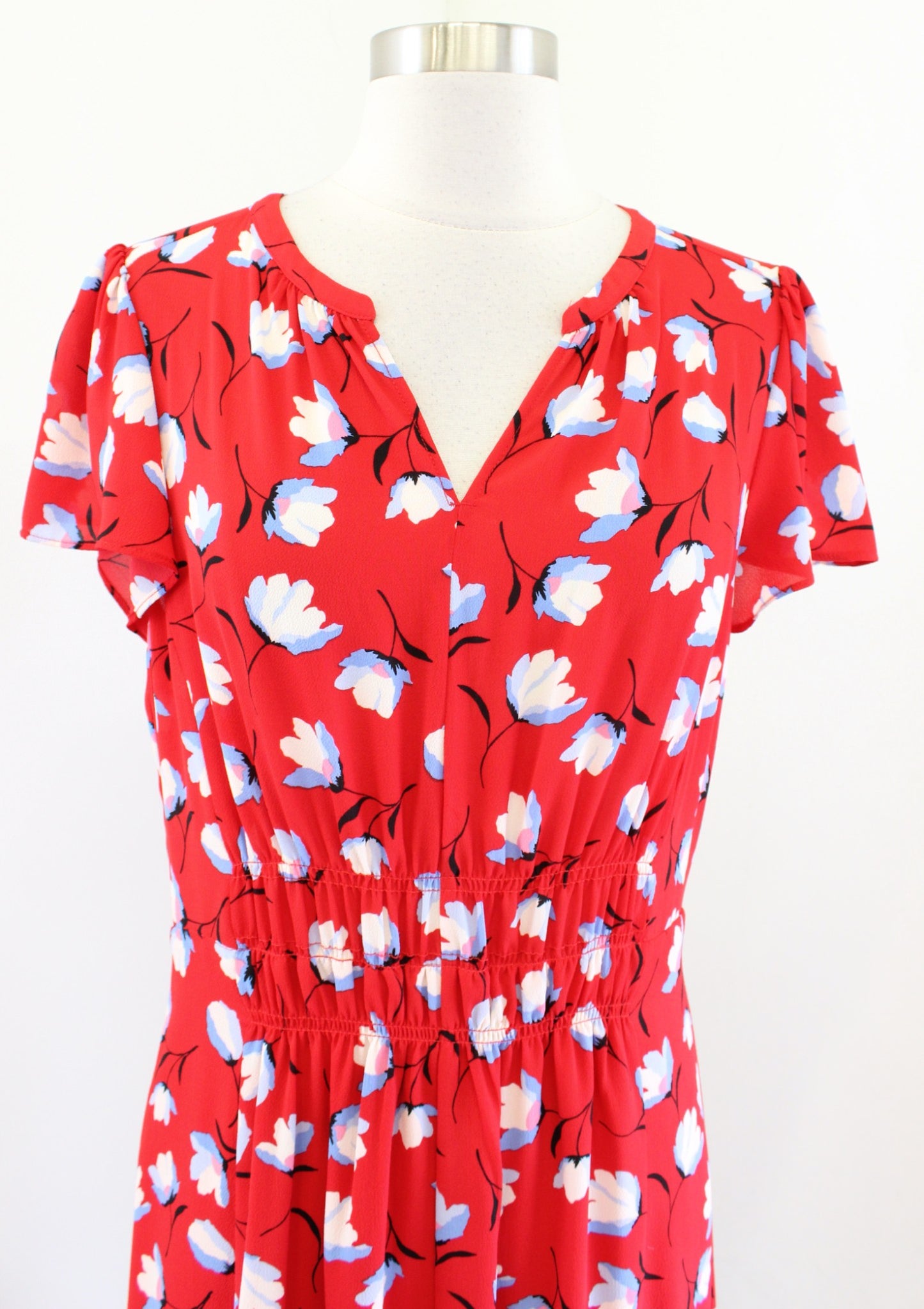 Talbots Womens Red Floral Print Flounce Hem Casual Dress Size 8 Black Blue