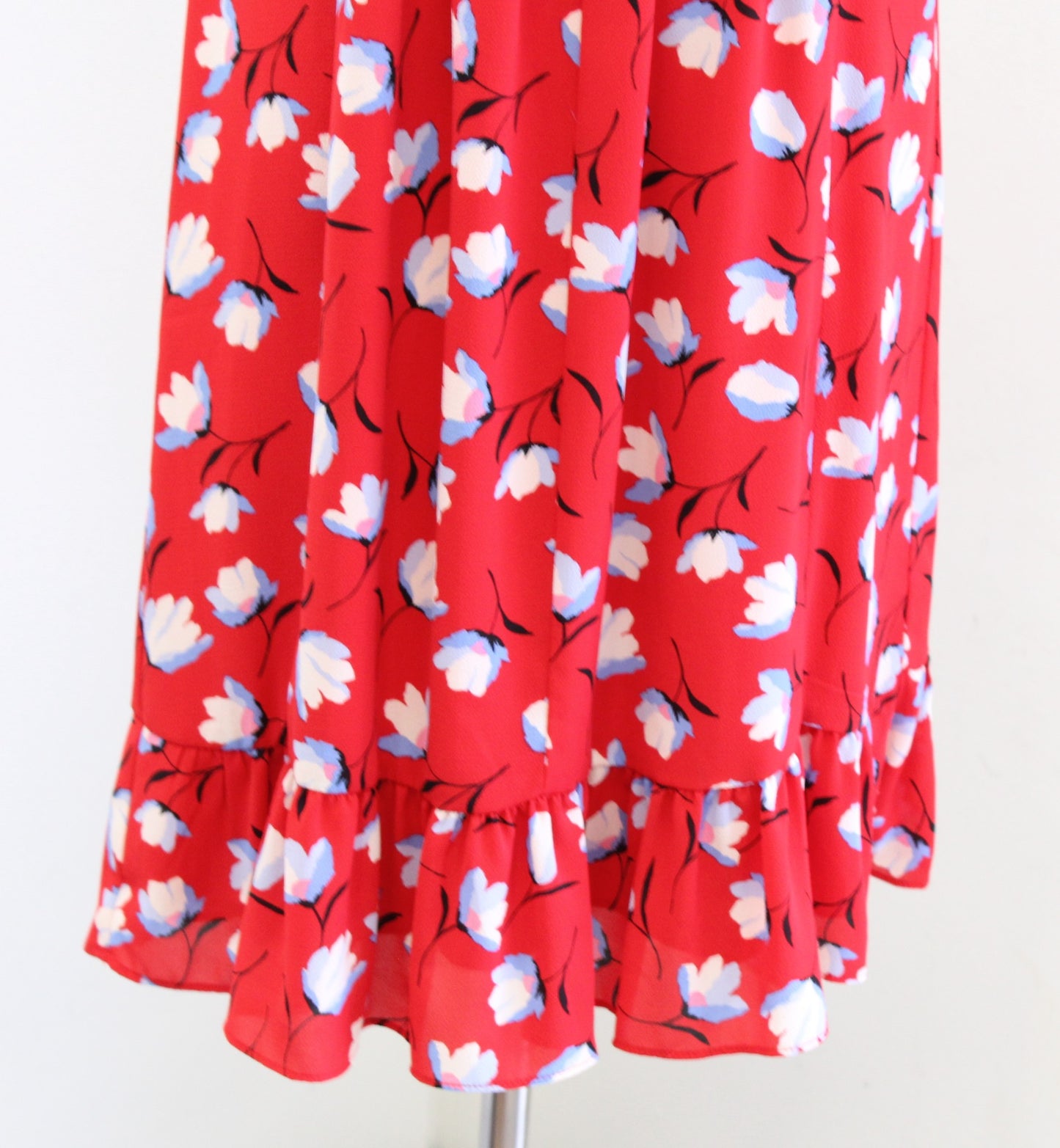 Talbots Womens Red Floral Print Flounce Hem Casual Dress Size 8 Black Blue