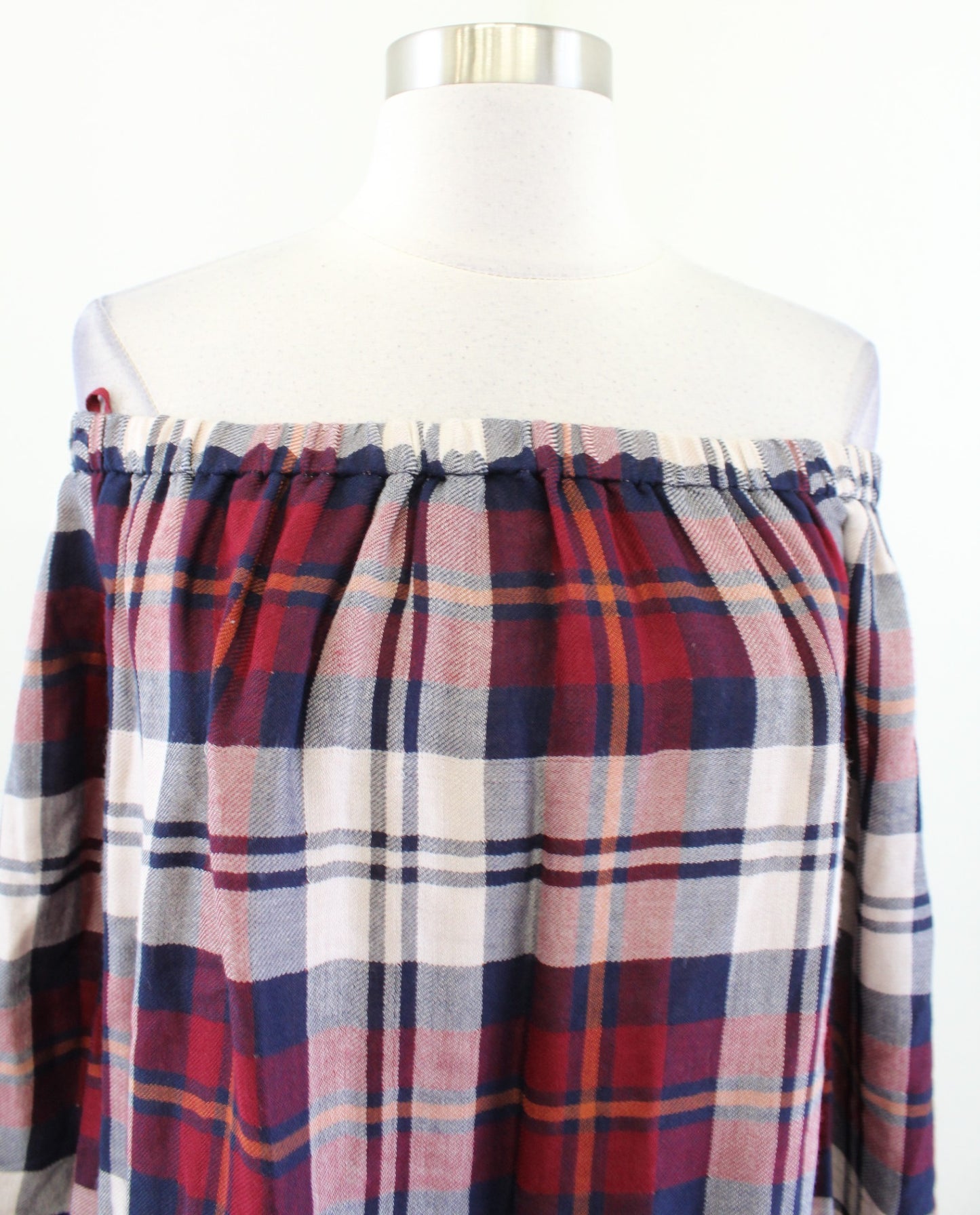 NWT Cloth and Stone Anthropologie Plaid Off the Shoulder Shift Dress Size XS