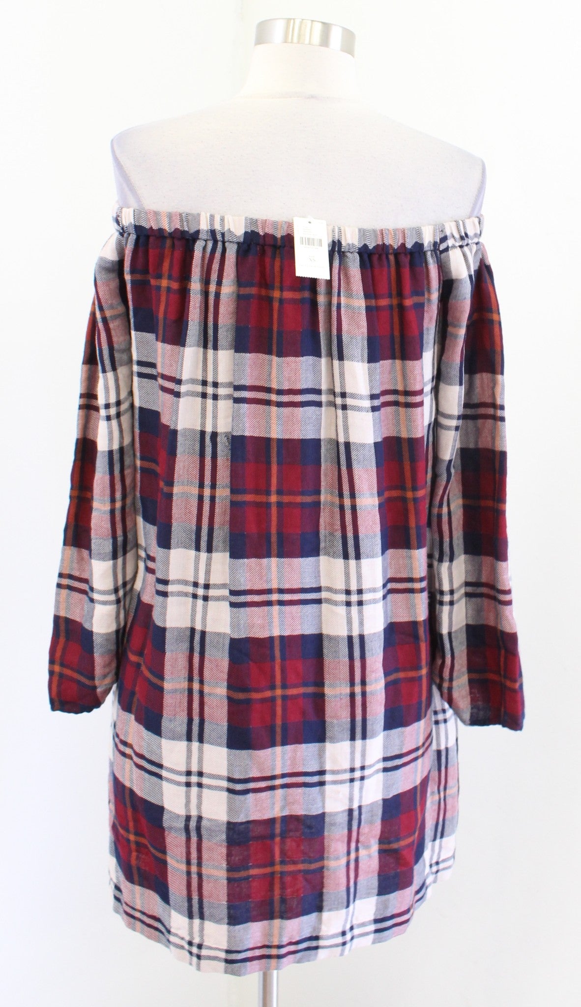 NWT Cloth and Stone Anthropologie Plaid Off the Shoulder Shift Dress Size XS