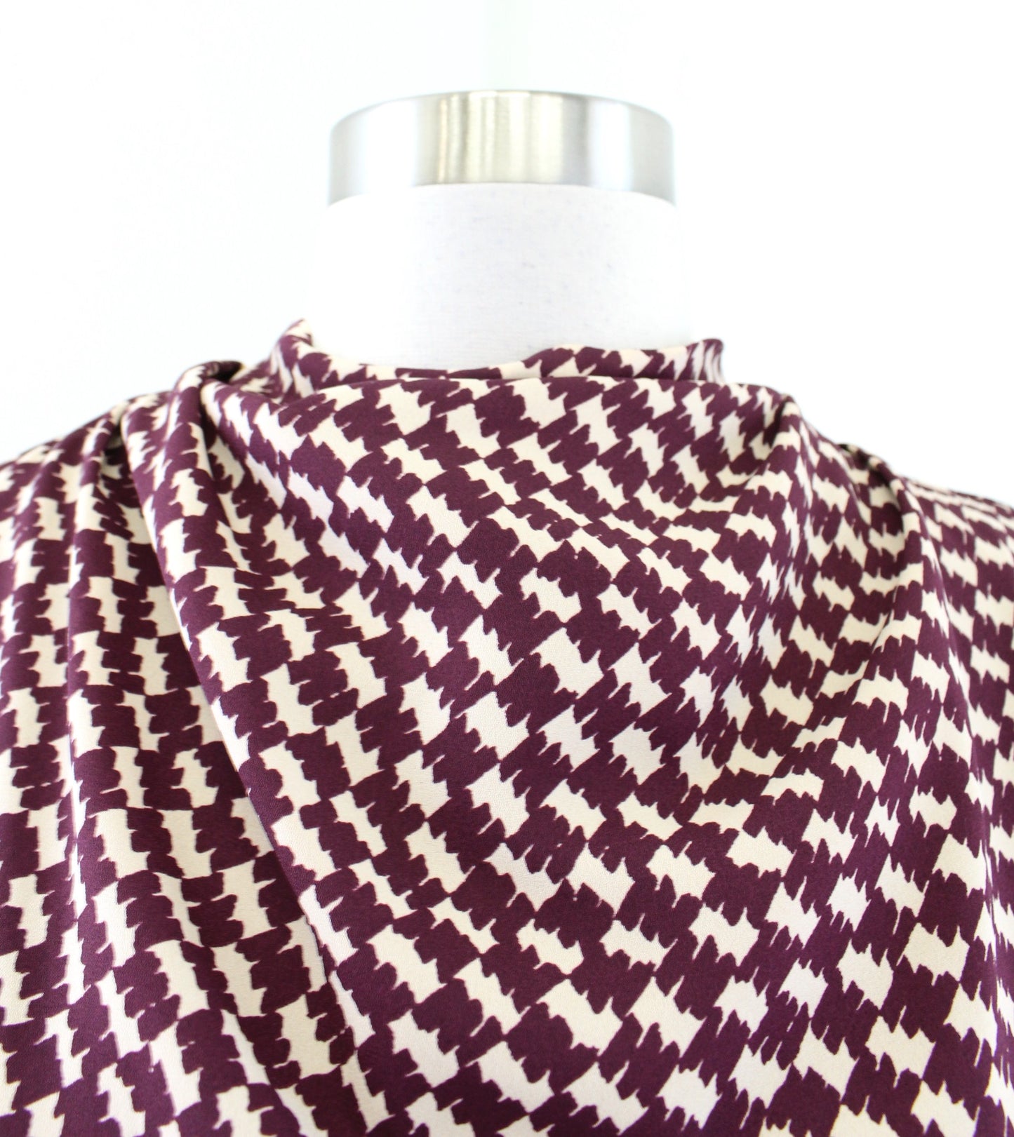 Ann Taylor Maroon Houndstooth Print Blouson Flared Midi Dress Size 00 A Line
