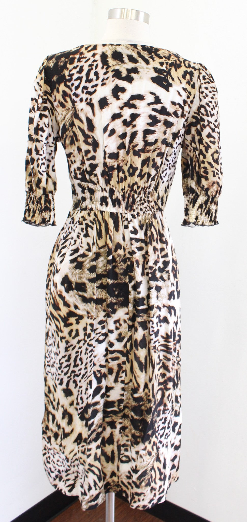 Banana Republic Animal Leopard Print V Neck Midi Dress Size 6 Casual Smocked