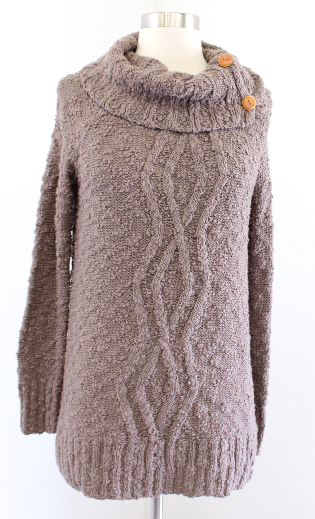 Moth Anthropologie Brown Boucle Knit Cowl Neck Tunic Sweater Size XS Pullover