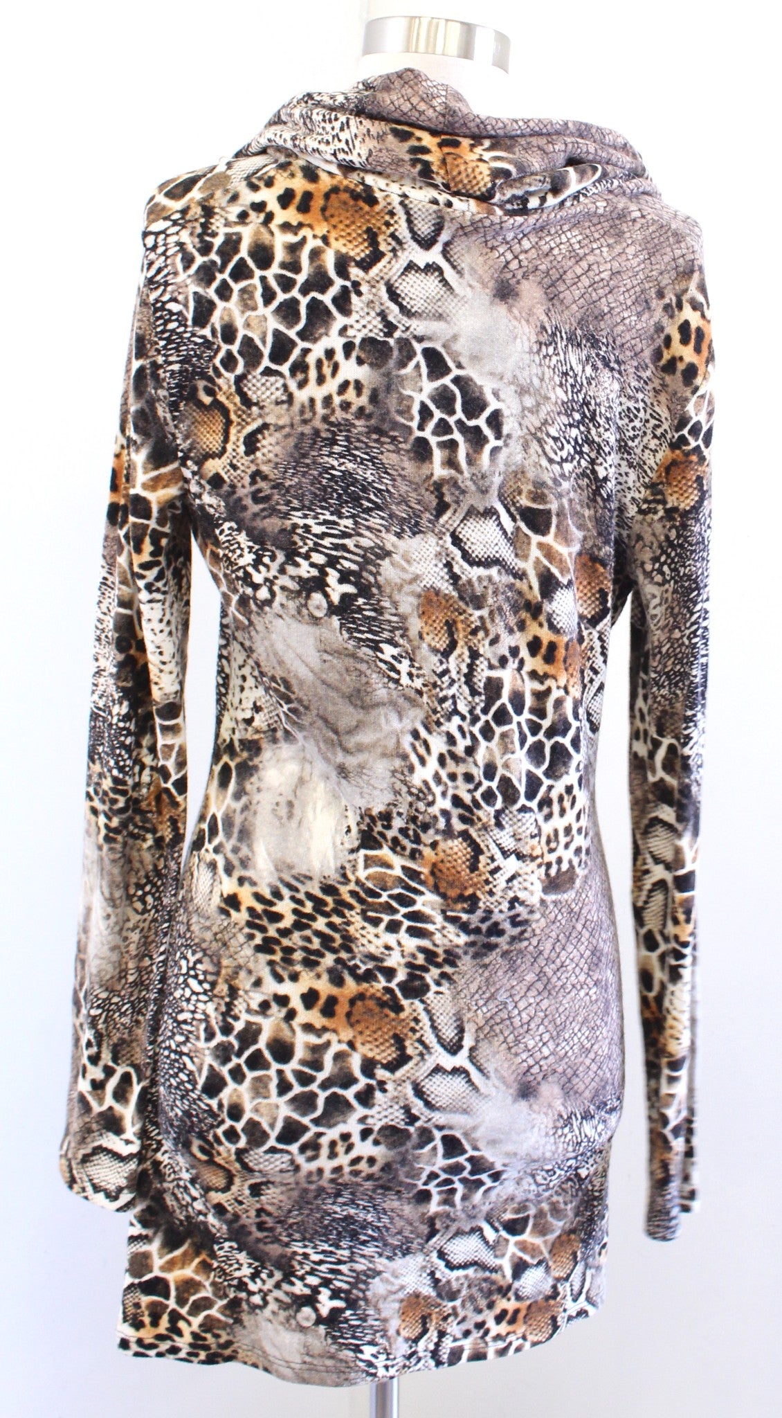 NWT Cache Animal Cheetah Print Cowl Neck Tunic Sweater / Mini Dress Sz L Angora