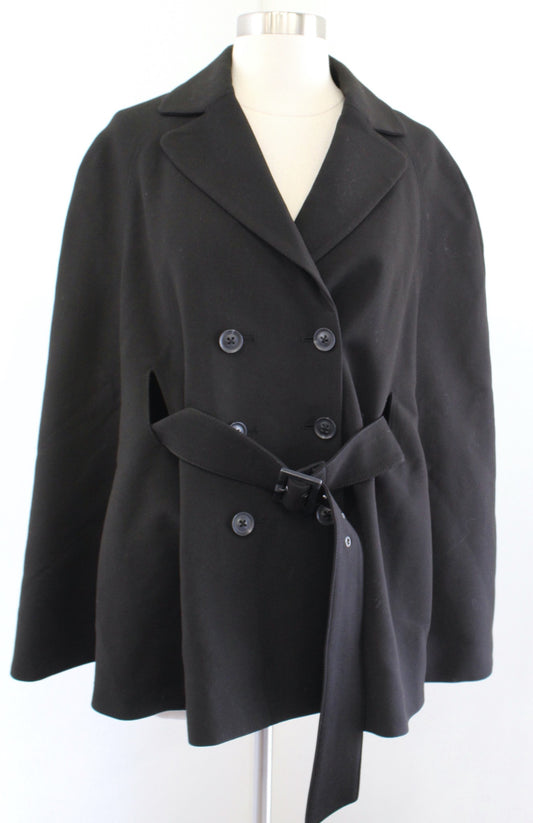 White House Black Market Black Double Breasted Belted Cape Jacket Size XS