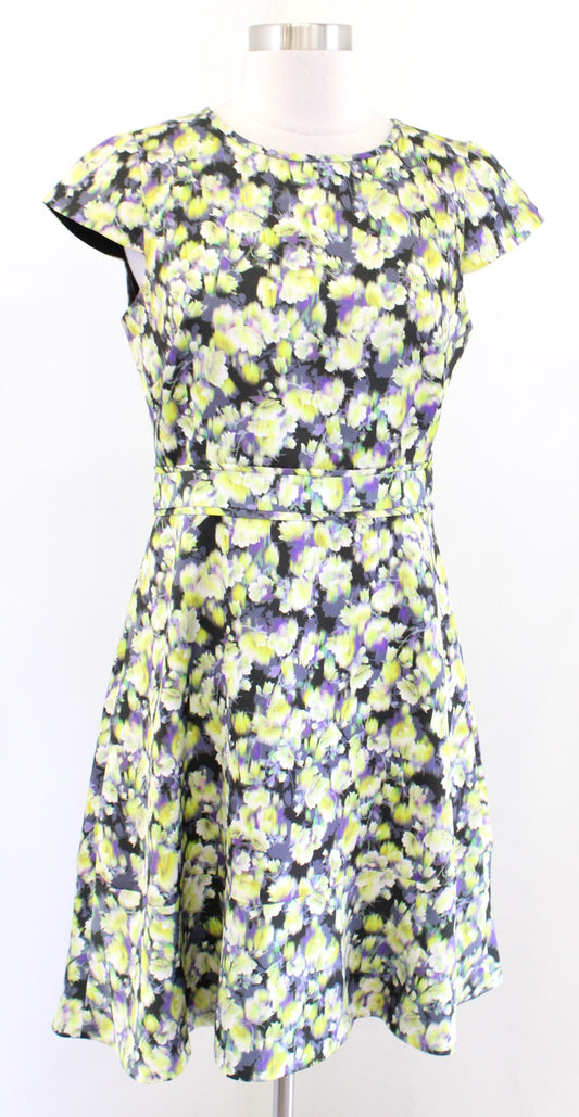 J Crew Cap Sleeve A Line Fit and Flare Dress in Clover Floral Size 4 Green