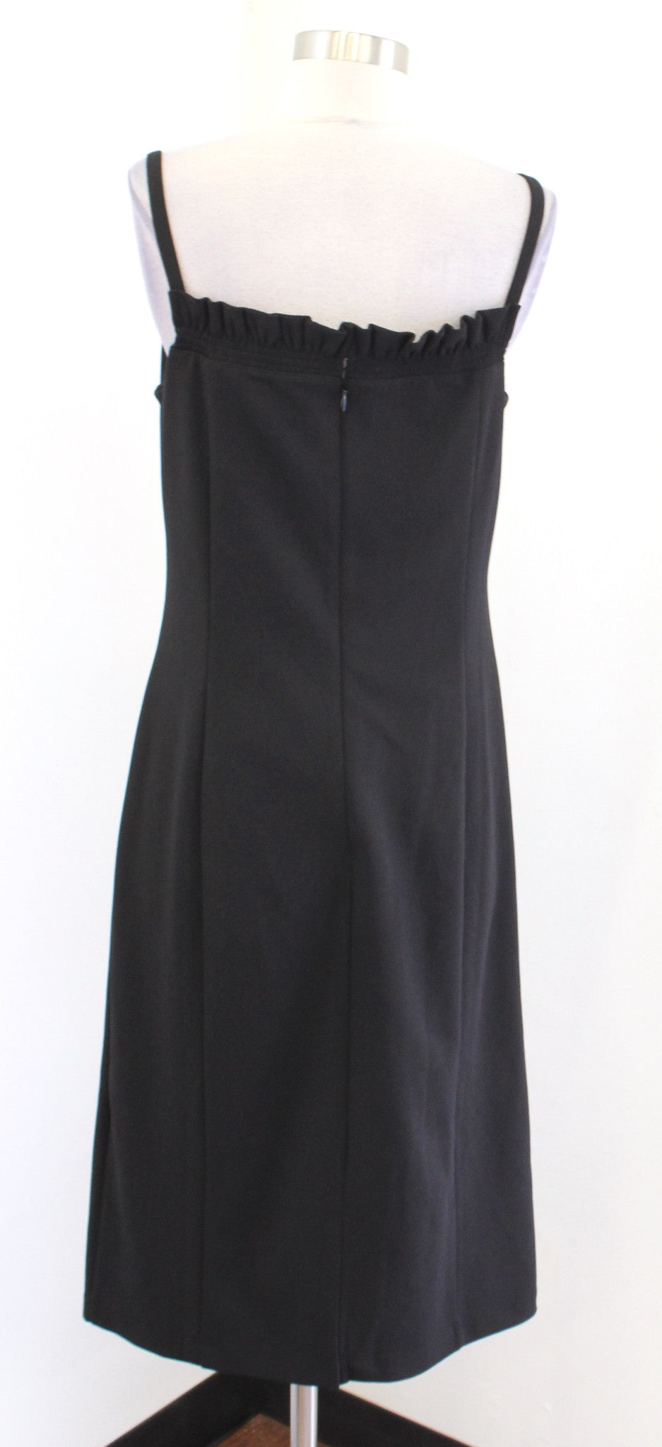 NWT White House Black Market Solid Black Ruffle Square Neck Chemise Dress SIze 8