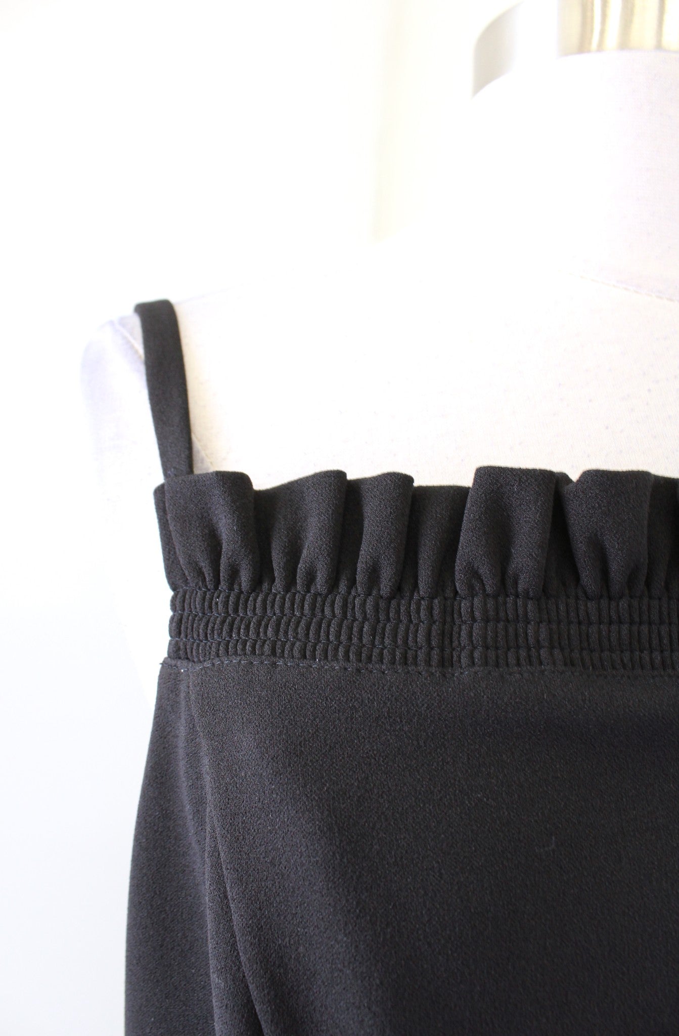 NWT White House Black Market Solid Black Ruffle Square Neck Chemise Dress SIze 8