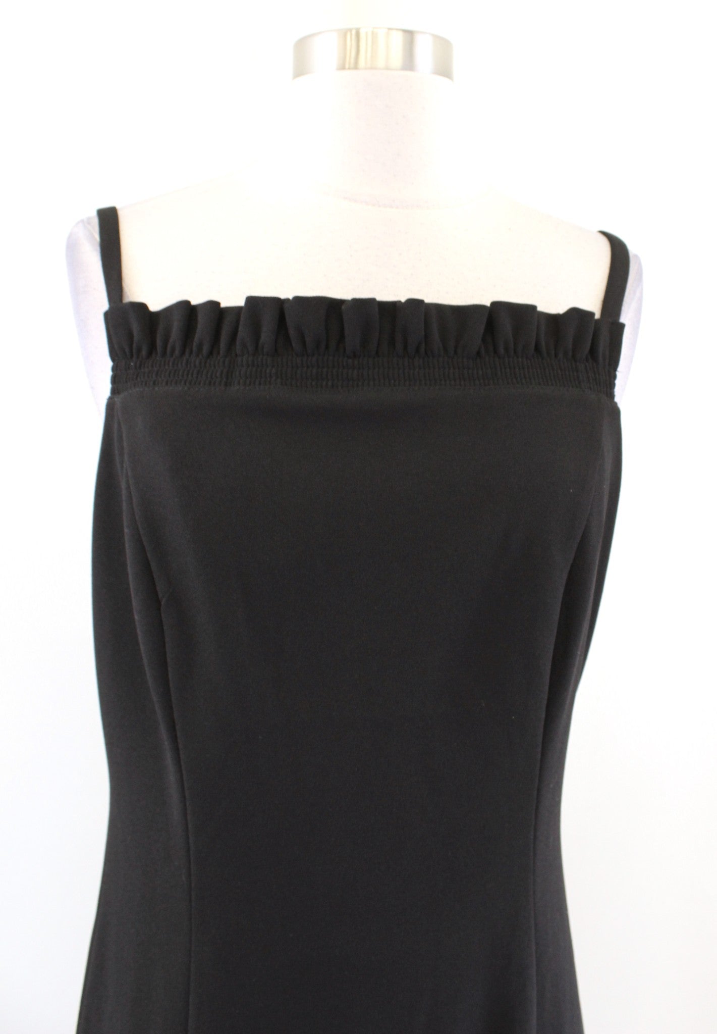 NWT White House Black Market Solid Black Ruffle Square Neck Chemise Dress SIze 8