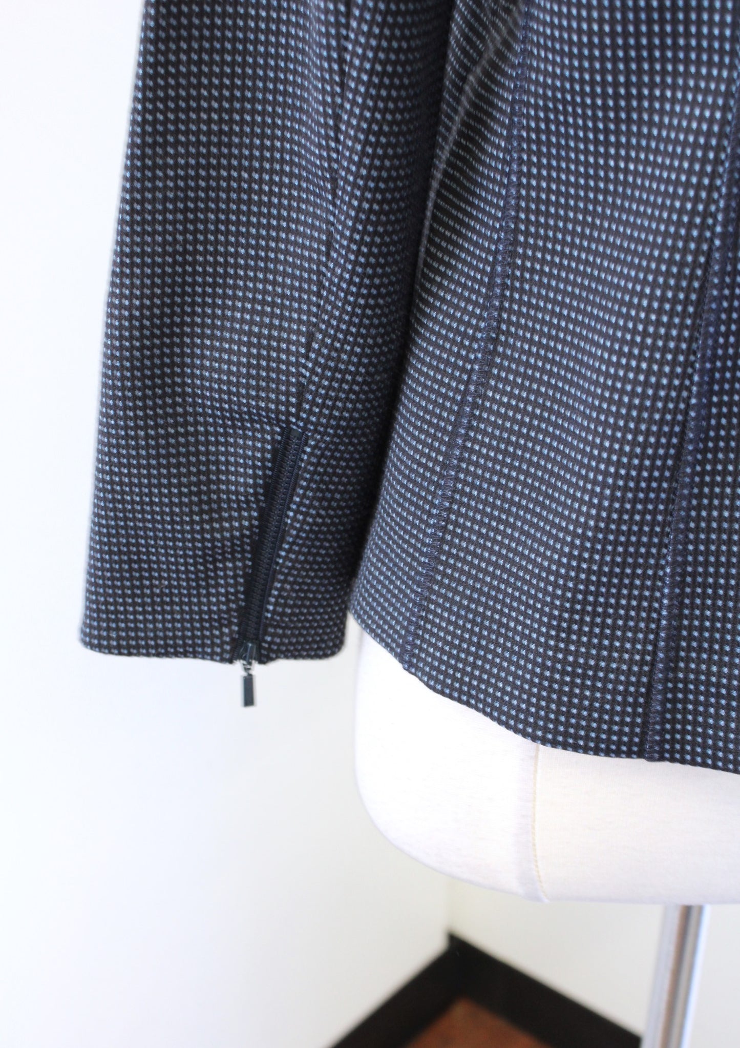 Lafayette 148 New York Blue Polka Dot Zip Front Collarless Blazer Jacket Size 6