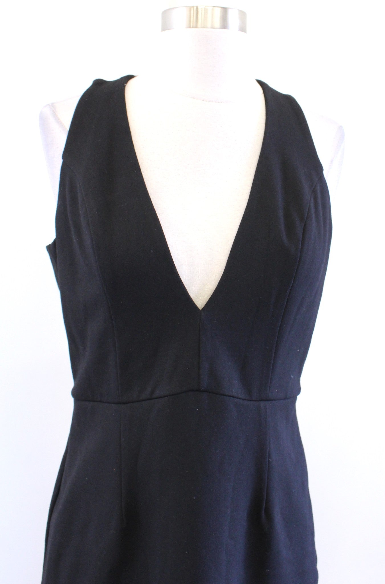 NBD Revolve Dries Black Asymmetrical Hem Plunge V Neck Dress Size M Party LBD