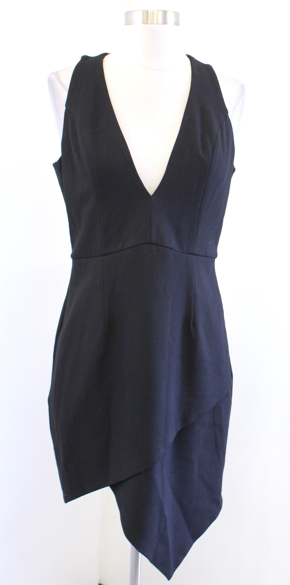 NBD Revolve Dries Black Asymmetrical Hem Plunge V Neck Dress Size M Party LBD