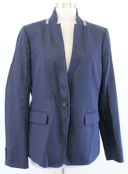 J Crew Womens Solid Navy Blue 100% Linen Regent Blazer Suit Jacket Size 10