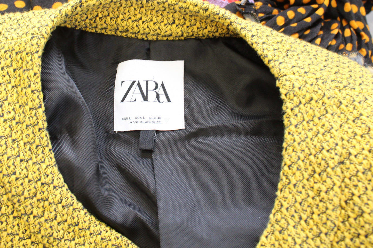 Zara Womens Yellow Black Textured Tweed Cropped Blazer Jacket Size L