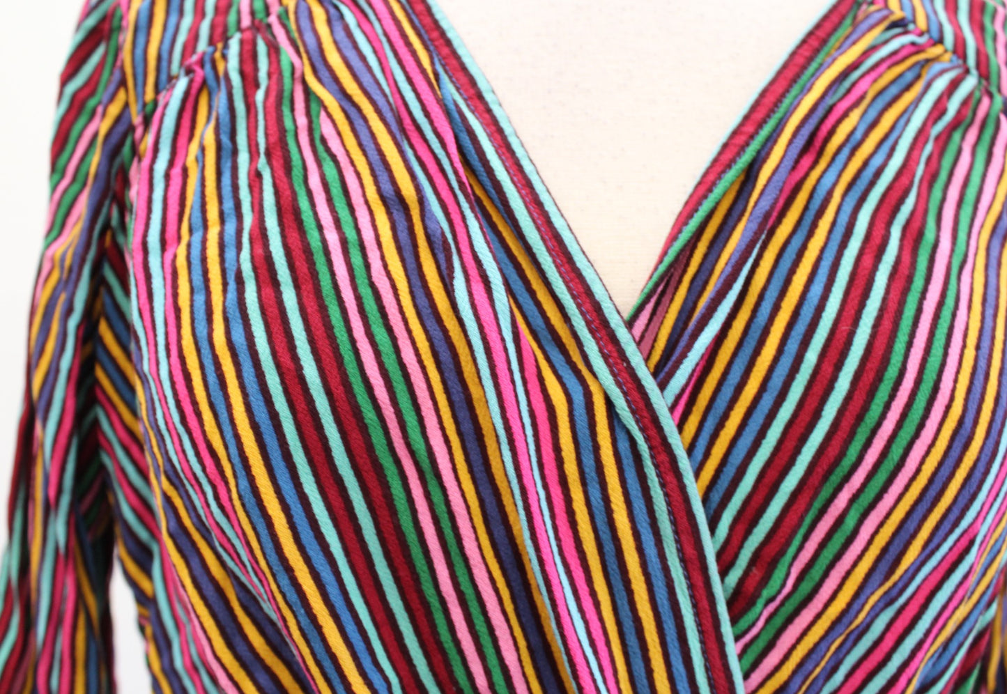 Maeve Anthropologie Lisa Rainbow Striped Tie Waist Faux Wrap Top Blouse Size 10