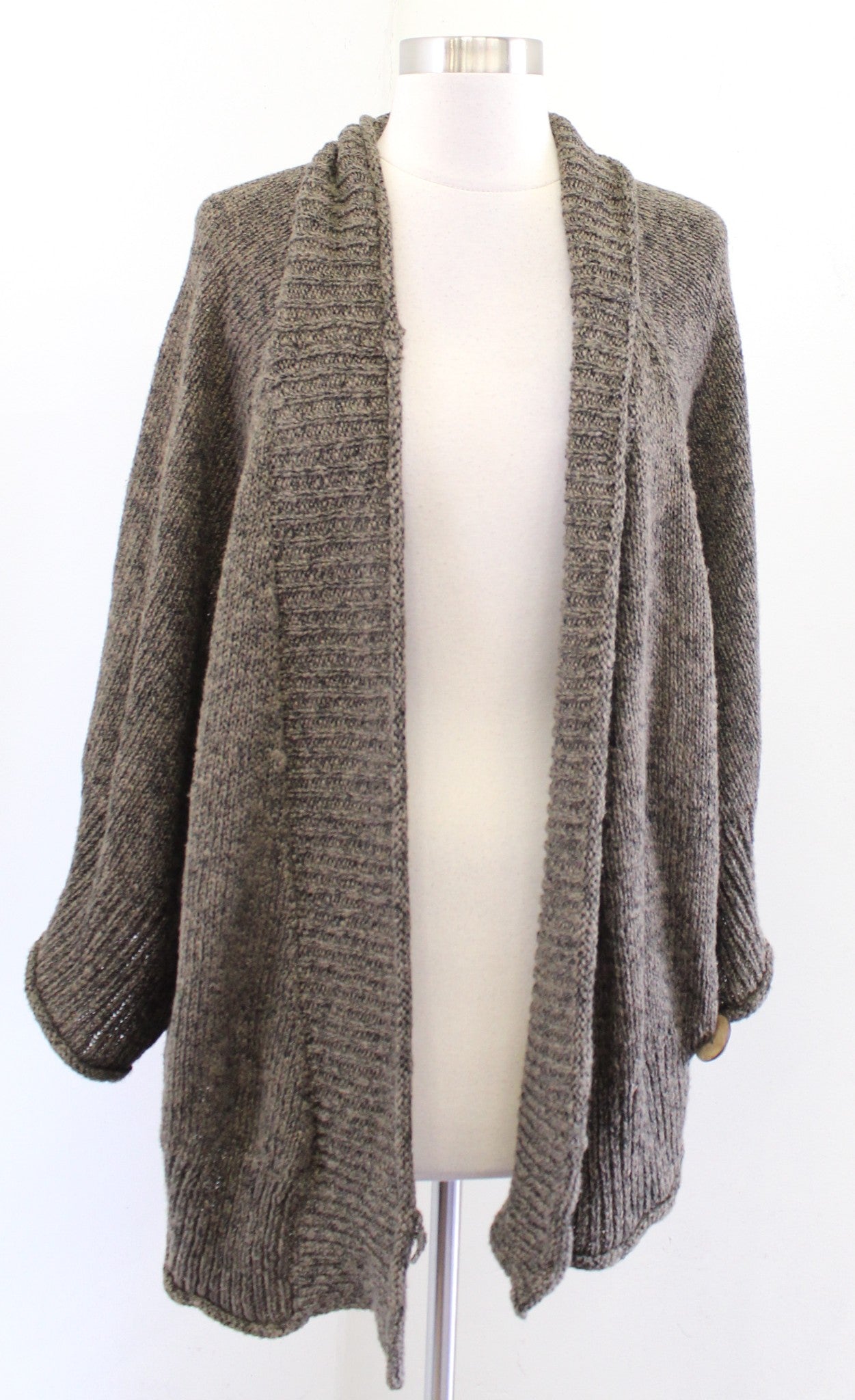 Soft Surroundings Green / Brown Poncho Wrap Front Style Cardigan Sweater S / M
