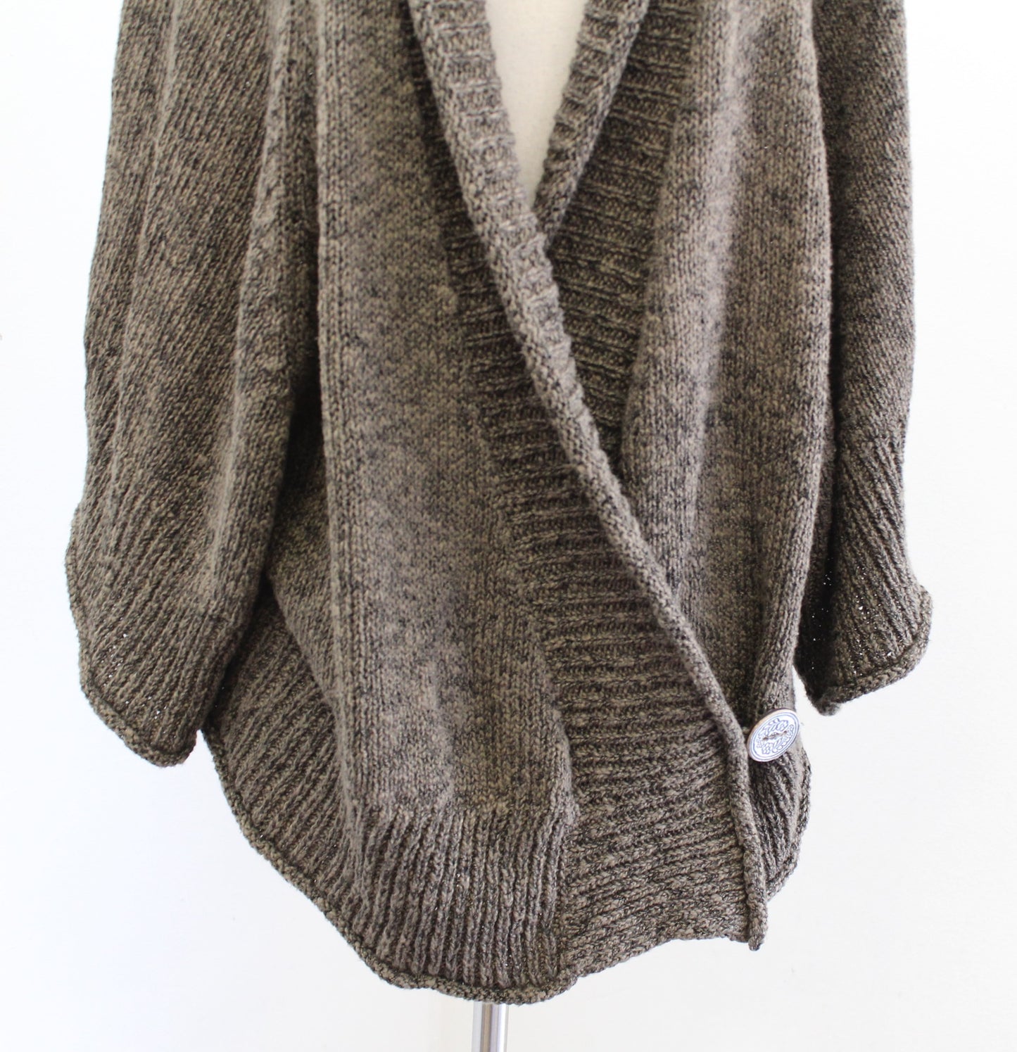 Soft Surroundings Green / Brown Poncho Wrap Front Style Cardigan Sweater S / M