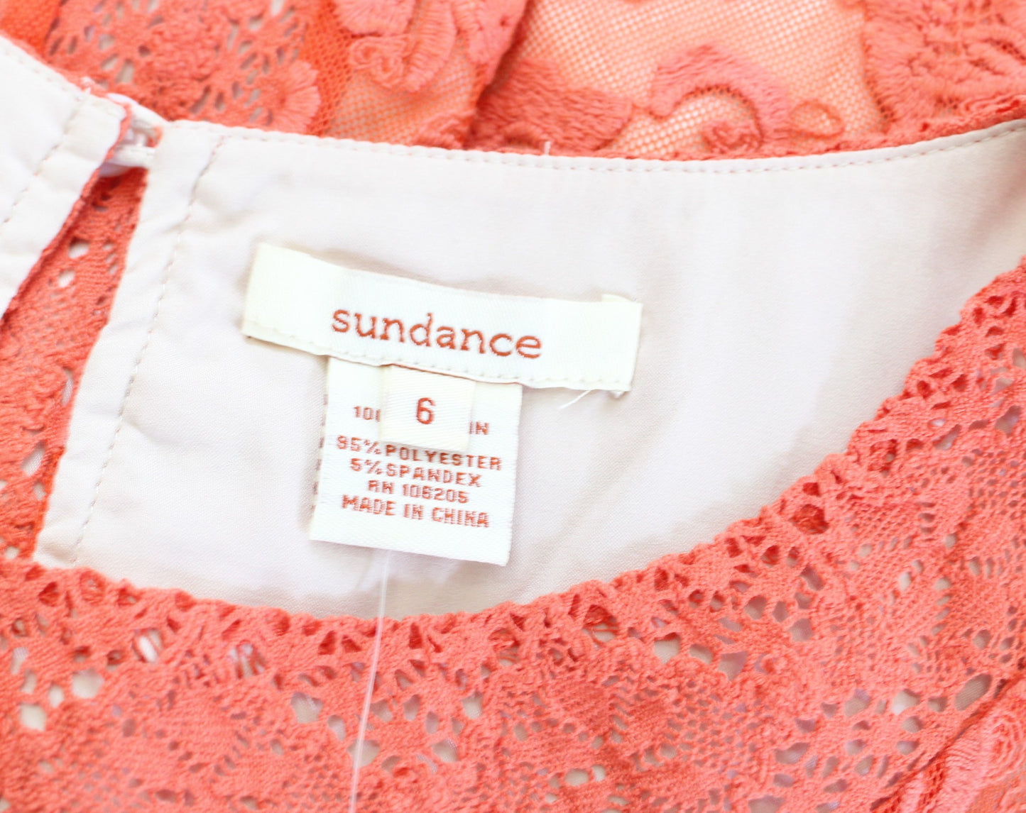 Sundance Catalog Emma Orange Embroidered Mesh Lace Dress Size 6 Flare A Line