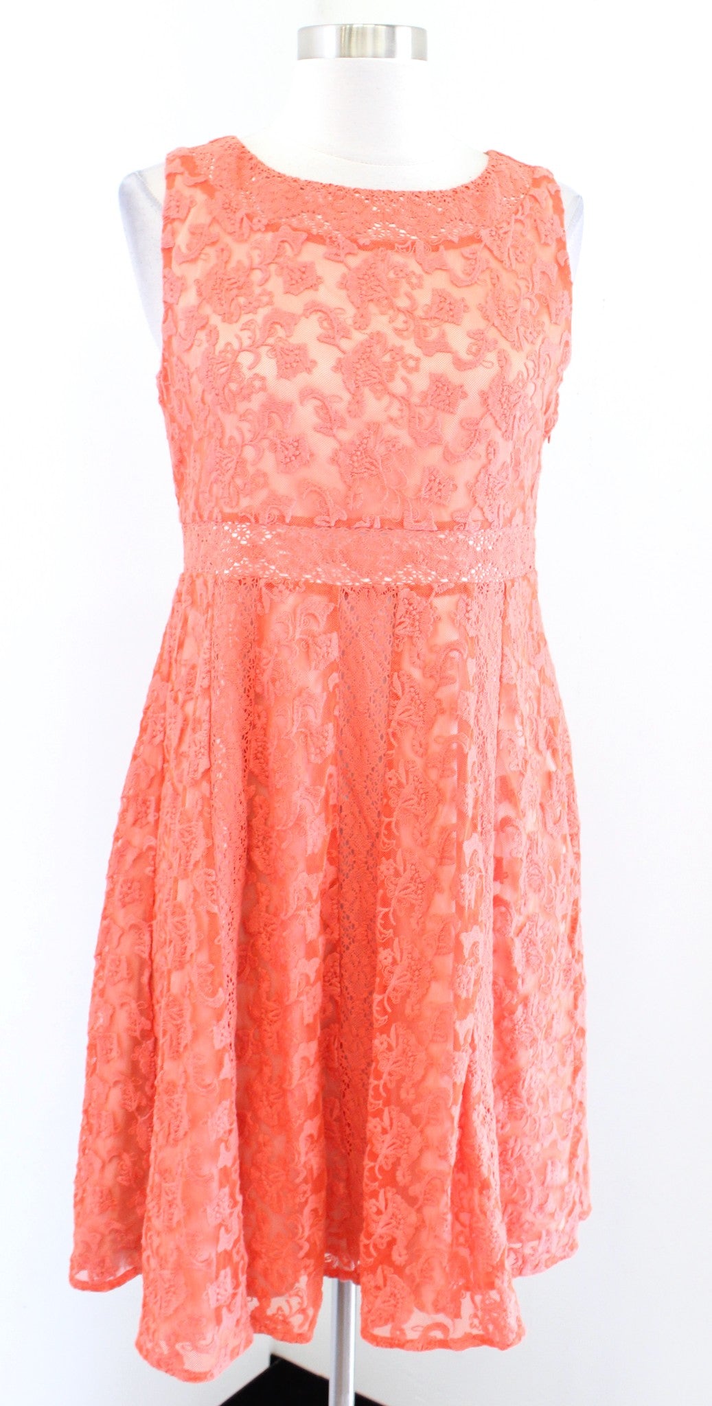 Sundance Catalog Emma Orange Embroidered Mesh Lace Dress Size 6 Flare A Line