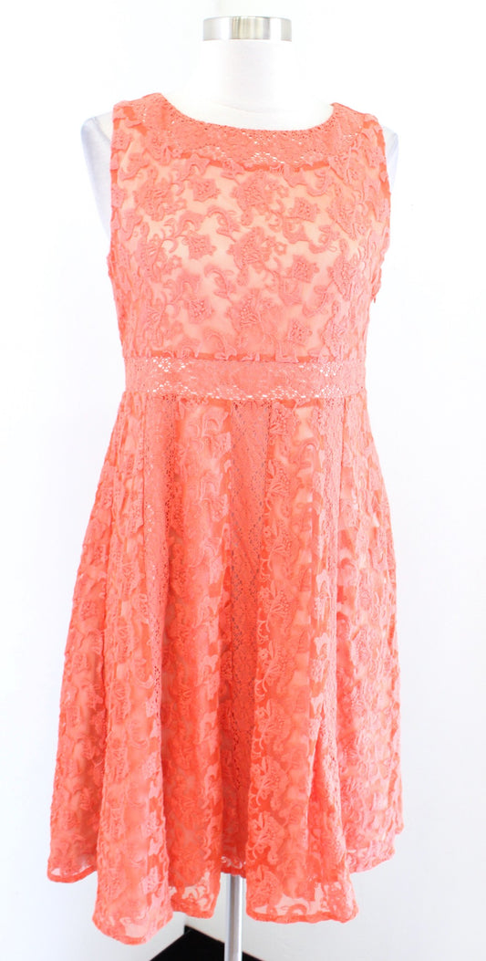Sundance Catalog Emma Orange Embroidered Mesh Lace Dress Size 6 Flare A Line